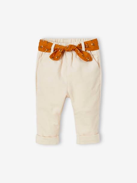 Pantalón de terciopelo con cinturón de tejido, para bebé BEIGE CLARO LISO 
