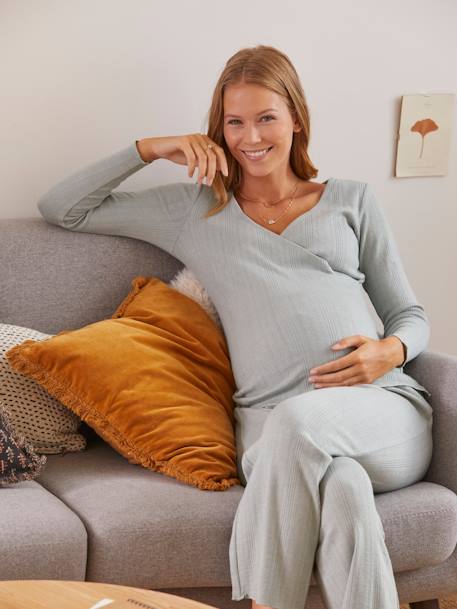 Conjunto de 2 prendas pijama de embarazo y lactancia - gris claro liso