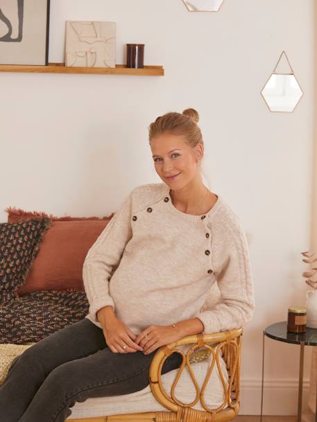 Jersey de mangas trenzadas para embarazo y lactancia BEIGE CLARO LISO 