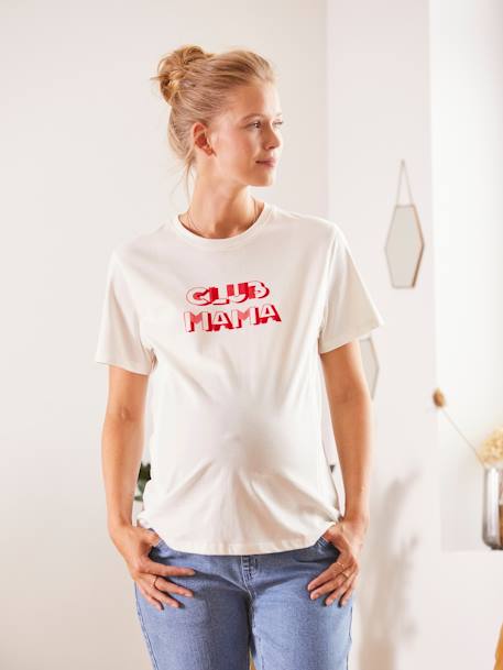 Camiseta con mensaje para embarazo y lactancia BLANCO CLARO LISO CON MOTIVOS 