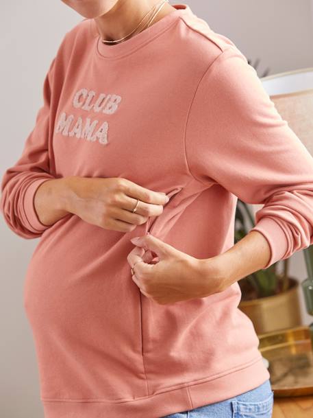 Sudadera de felpa con mensaje para embarazo y lactancia MARRON OSCURO LISO CON MOTIVOS 