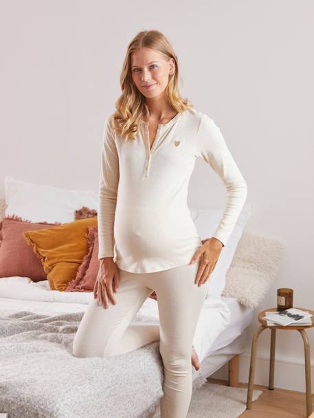 Conjunto de 2 prendas con pijama de embarazo y lactancia BLANCO CLARO LISO 