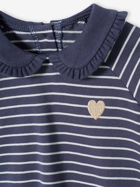 Conjunto de 3 prendas con short de terciopelo, camiseta y cinta del pelo, para bebé AZUL OSCURO A RAYAS 