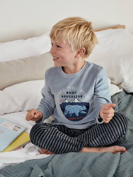 Pack de 2 pijamas 'Naturaleza' de terciopelo, para niño AZUL OSCURO LISO CON MOTIVOS 