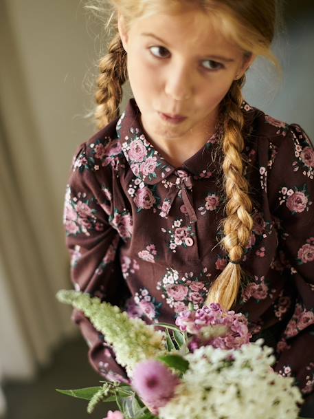 Blusa estampada de flores, para niña MARRON OSCURO ESTAMPADO 