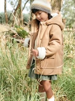 -Abrigo con capucha de paño de lana y forro de sherpa, para niña