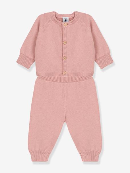 Conjunto de 2 prendas de punto tricot de lana y algodón para bebé PETIT BATEAU rosa 