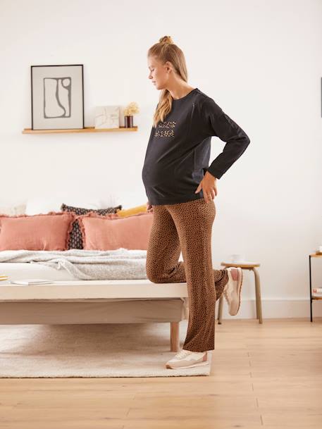 Pantalón ancho con estampado leopardo, para embarazo MARRON OSCURO ESTAMPADO 