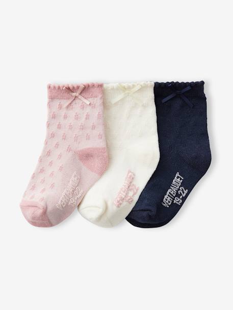 Pack de 3 pares de calcetines de punto calado para bebé niña crudo 