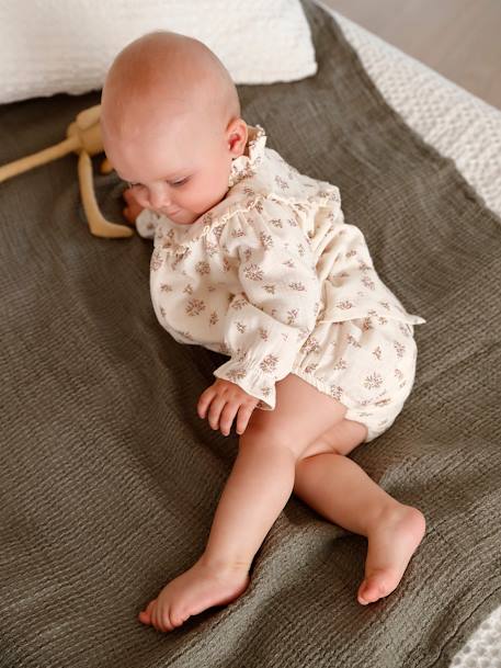 Bebé-Vestidos, faldas-Vestido de gasa de algodón con pantalón bombacho, bebé