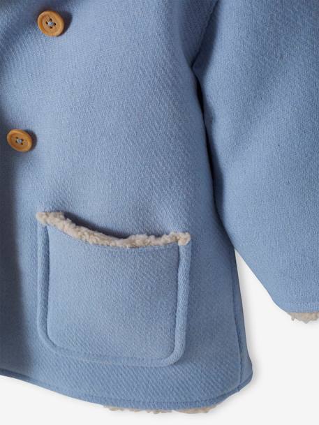 Abrigo de paño de lana con forro de pelo sintético para bebé azul claro 