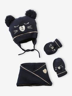 Bebé-Accesorios-Gorros, bufandas, guantes-Conjunto de punto jacquard gorro + snood + manoplas, bebé niña