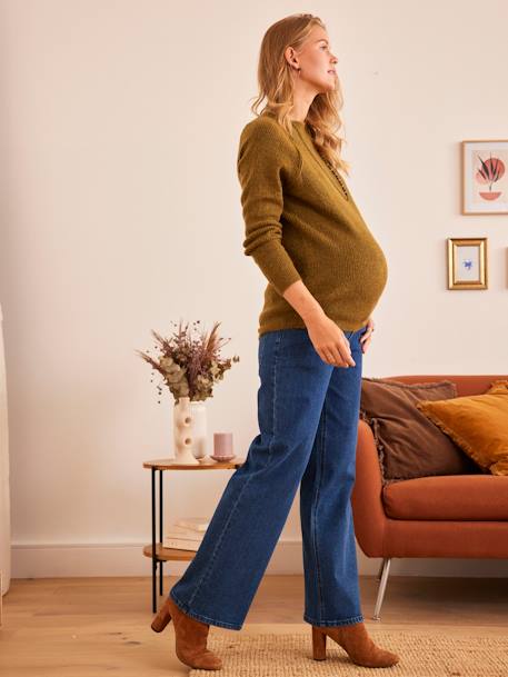 Vaquero Wide Leg para embarazo, entrepierna 78 cm AZUL MEDIO LISO 