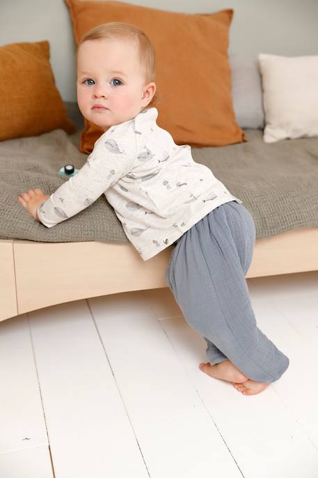 Pantalones y Vaqueros-Bebé-Pantalones, vaqueros -Pantalón de gasa de algodón con interior a rayas, bebé recién nacido