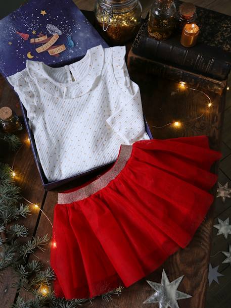 Estuche regalo de Navidad con camiseta de estrellas y falda de tul para bebé BLANCO CLARO ESTAMPADO 