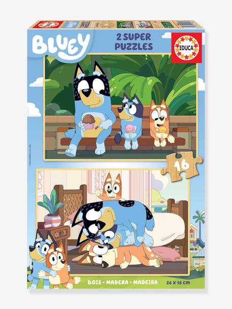2 Super Puzzles de madera de 16 piezas - Bluey - EDUCA azul 