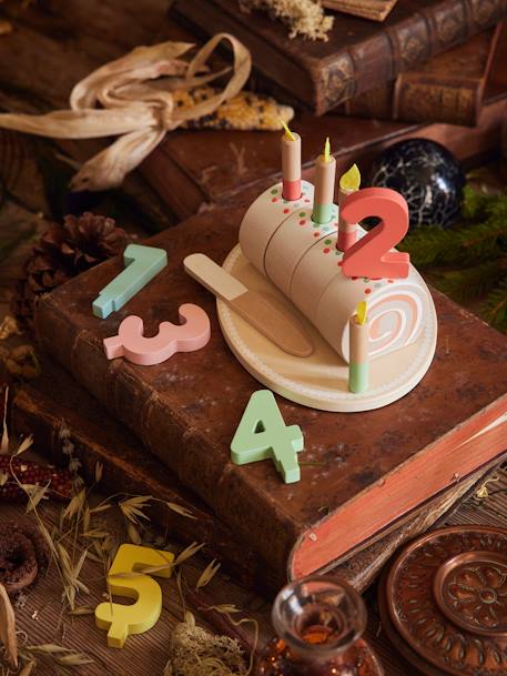 Pastel de cumpleaños de madera FSC® MARRON MEDIO LISO CON MOTIVOS 