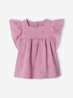 Niña-Blusa de gasa de algodón con bordado de flores para niña