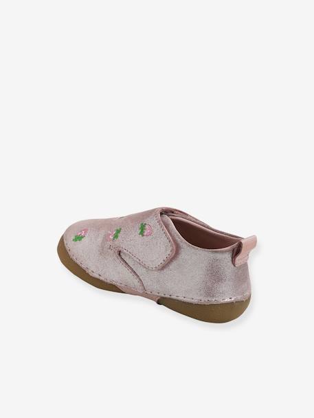 Zapatillas de casa de piel flexible con cierre autoadherente para bebé rosa 