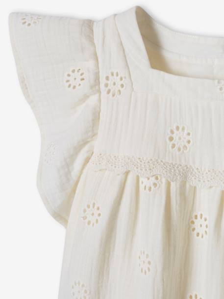 Blusa de gasa de algodón con bordado de flores para niña crudo+malva 