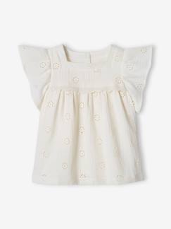 Niña-Blusa de gasa de algodón con bordado de flores para niña