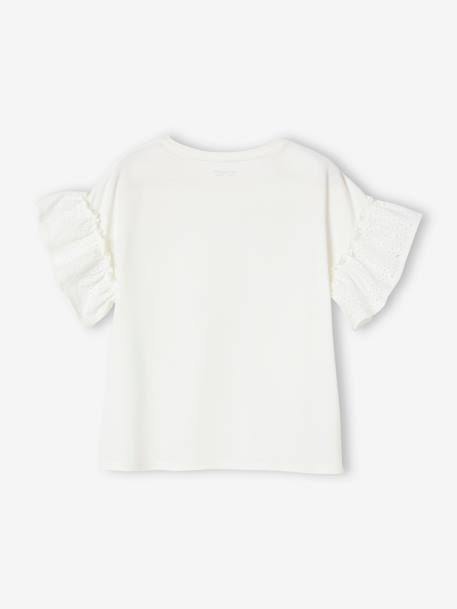 Camiseta con mangas con volantes de bordado inglés, para niña crudo+melocotón 
