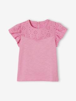 camisetas-Niña-Camisetas-Camiseta para niña con bordado inglés y mangas con volantes
