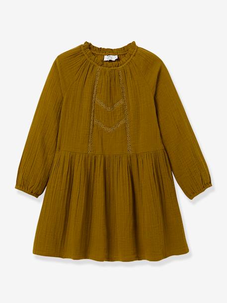 Vestido de gasa de algodón con cuello alto para niña CYRILLUS marrón 