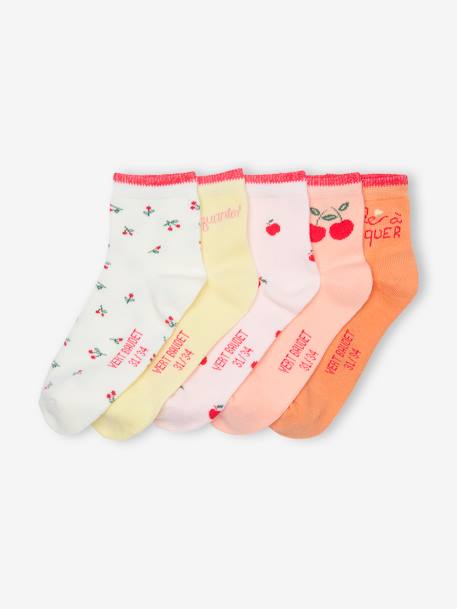 Pack de 5 pares de calcetines medianos Tutti Frutti para niña - rosado