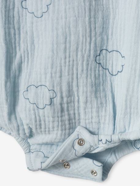 Body de gasa de algodón y manga larga «Nubes» para bebé recién nacido azul claro 