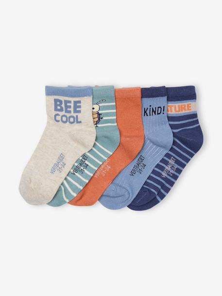 Lote de 5 pares de calcetines medianos «Abejas» para niño azul grisáceo 