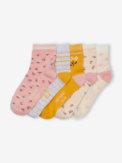 -Pack de 5 pares de calcetines medianos con flores para niña