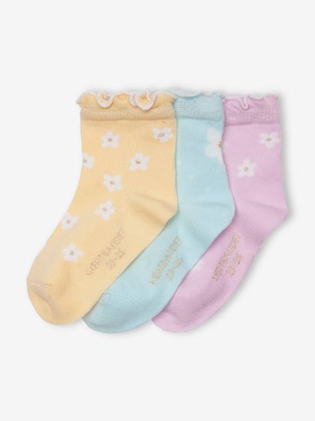 Pack de 3 pares de calcetines «Margaritas» para bebé niña amarillo pálido 