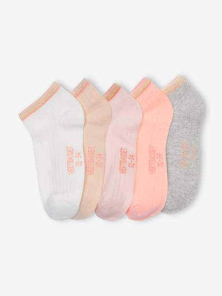 Pack de 5 pares de calcetines cortos de punto de canalé, niña rosa maquillaje 