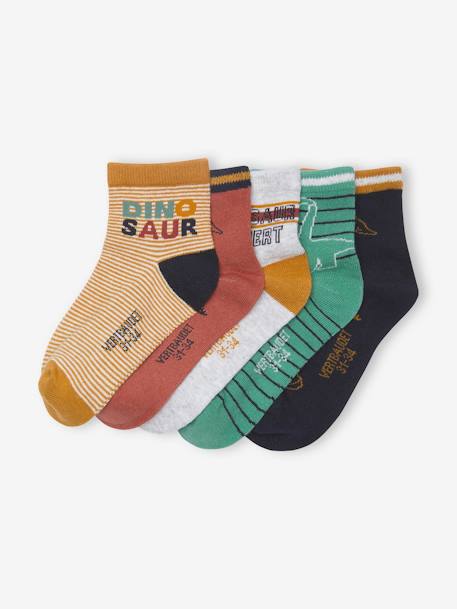 Lote de 5 pares de calcetines «Dinosaurio» para niño naranja 