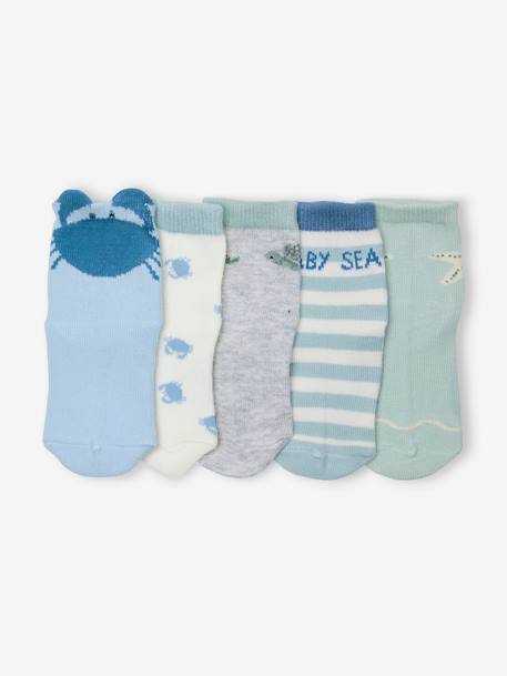 Lote de 5 pares de calcetines «Sea baby» para bebé verde agua 