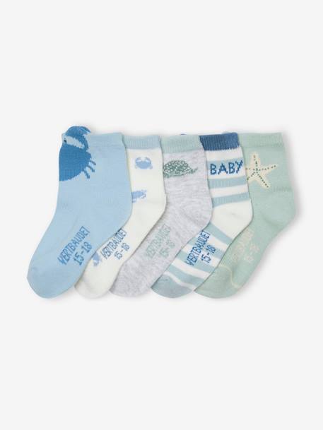 Lote de 5 pares de calcetines «Sea baby» para bebé verde agua 