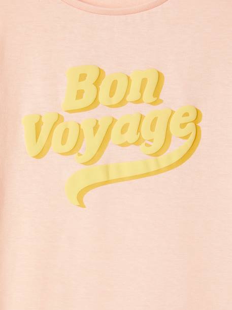 Camiseta con mensaje de tinta en relieve y manga corta con volantes, para niña rosa rosa pálido 