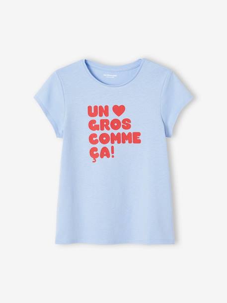 Camiseta con mensaje, para niña AZUL OSCURO LISO CON MOTIVOS+azul pálido+coral+crudo+ROJO CLARO LISO CON MOTIVOS+rosa chicle+verde pino 