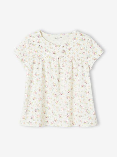 Camiseta estilo blusa con flores, para niña azul claro+crudo 