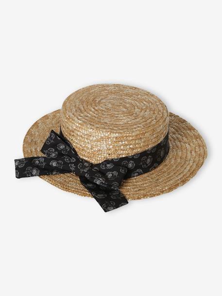 Sombrero aspecto paja con lazo estampado para niña beige arena 