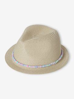 Niña-Accesorios-Sombreros-Sobrero aspecto paja con cuentas estilo perlas para niña