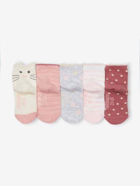 Lote de 5 pares de calcetines fantasía para bebé niña rosa viejo 