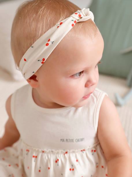 Vestido y cinta para el cabello a juego para bebé niña crudo+rosa maquillaje+VERDE CLARO ESTAMPADO 