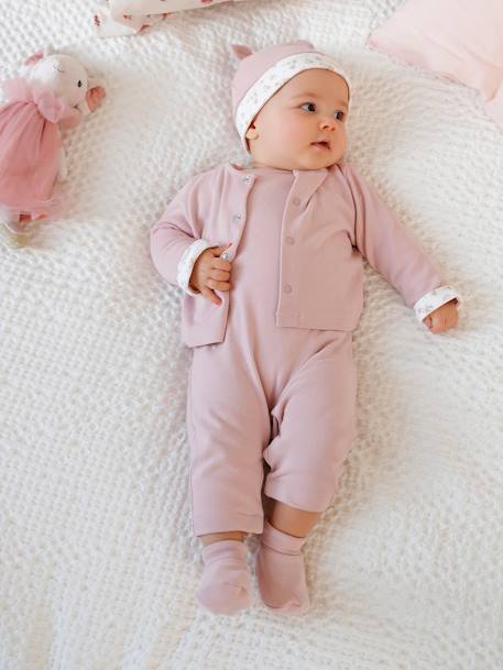 Kit para recién nacido con 6 prendas personalizables + bolsa de tela - malva