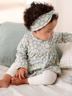 Bebé-Vestidos, faldas-Conjunto de 3 prendas con cinta, vestido estampado y leggings para bebé recién nacida
