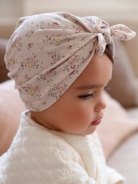 Gorro estilo turbante de punto estampado para bebé niña beige maquillaje 