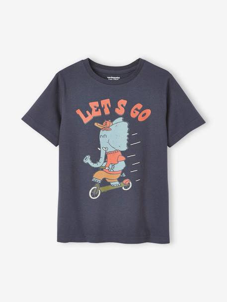 Camiseta con animal divertido para niño azul oscuro+gris jaspeado 
