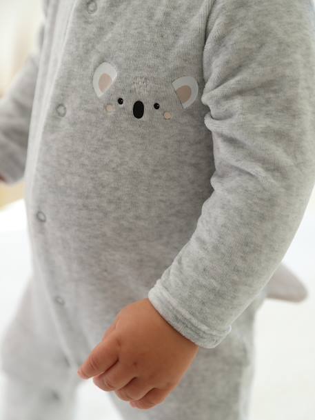 Pelele «Koala» de terciopelo para bebé gris jaspeado 