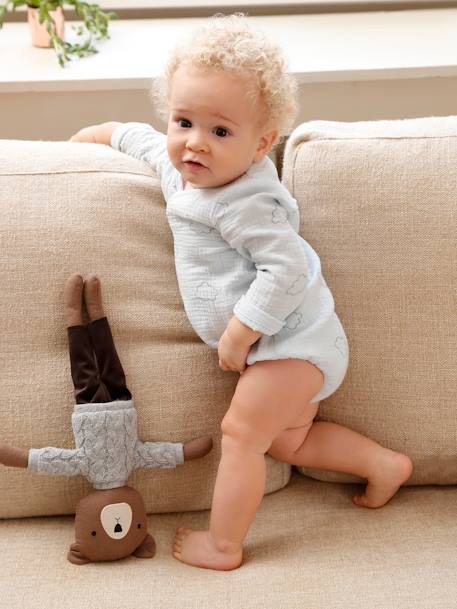 Pijamas y bodies bebé-Bebé-Bodies-Body de gasa de algodón y manga larga «Nubes» para bebé recién nacido